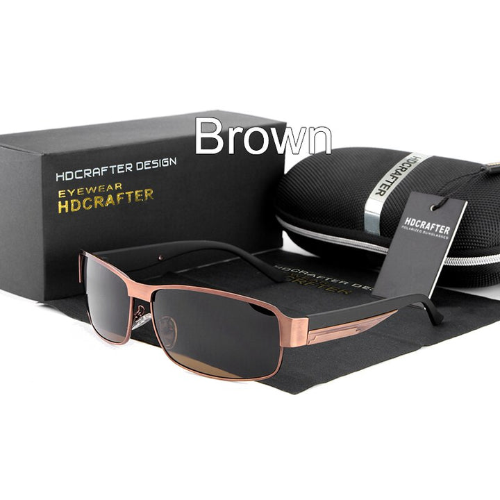 Hdcrafter Men's Full Rim Rectangle Alloy Frame Polarized Sunglasses Le007 Sunglasses HdCrafter Sunglasses brown