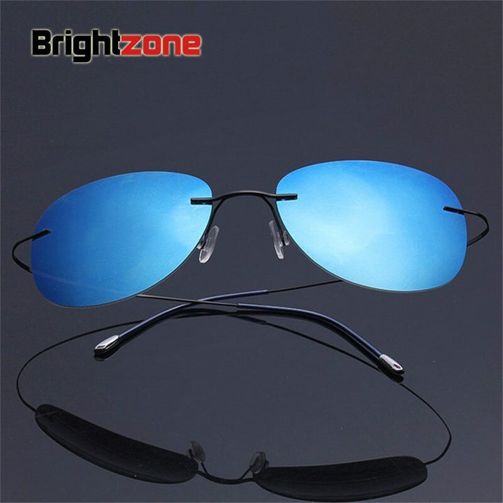 Brightzone Men's Sunglasses Oval Titanium Rimless Polarized 1258 Rimless Brightzone