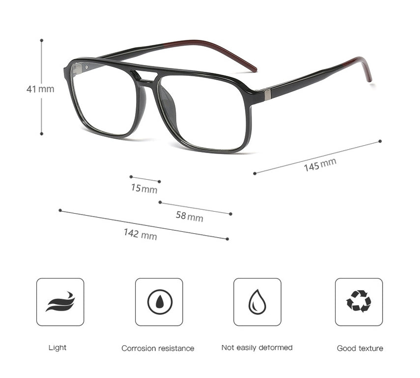 CCspace Unisex Full Rim Square Double Bridge Tr 90 Titanium Frame Eyeglasses 45844 Full Rim CCspace