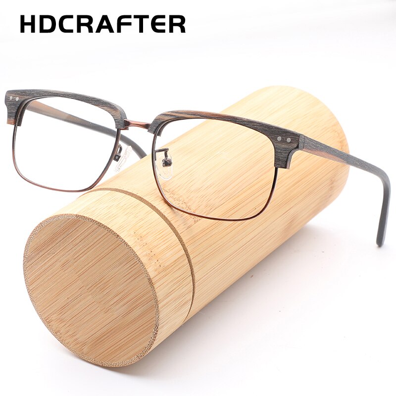 Hdcrafter Unisex Full Rim Square Wood Metal Frame Eyeglasses Lhb026 Full Rim Hdcrafter Eyeglasses