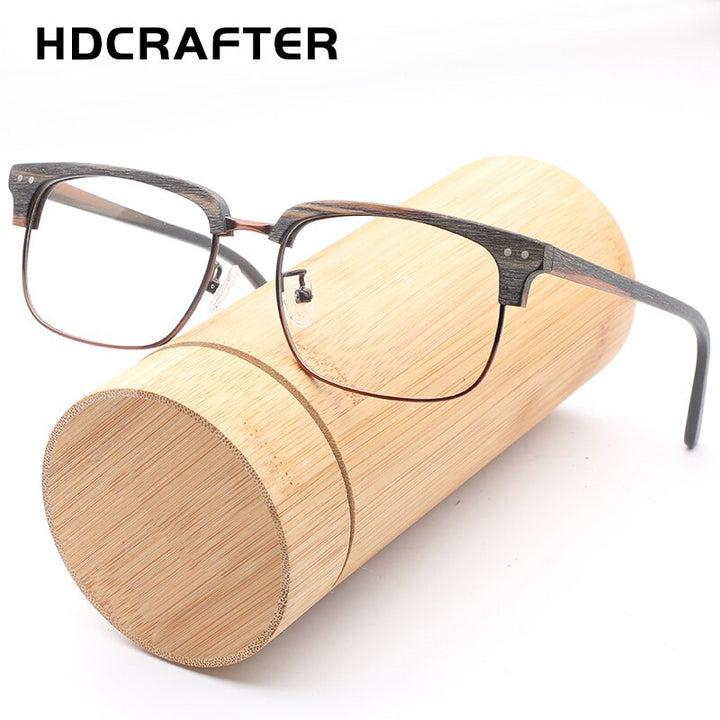 Hdcrafter Unisex Full Rim Square Wood Metal Frame Eyeglasses Lhb026 Full Rim Hdcrafter Eyeglasses