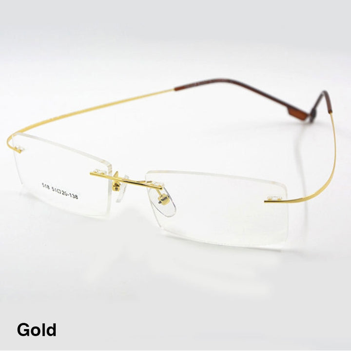 Reven Jate Unisex Rimless Square Titanium Alloy Eyeglasses 2241 Rimless Reven Jate Gold
