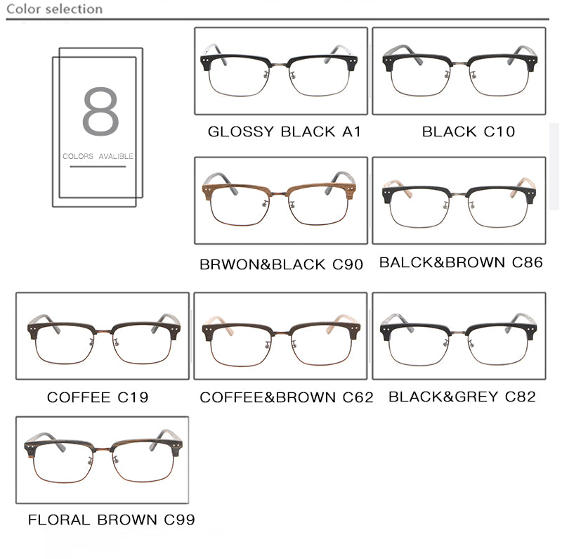 Hdcrafter Unisex Full Rim Square Wood Metal Frame Eyeglasses Lhb026 Full Rim Hdcrafter Eyeglasses