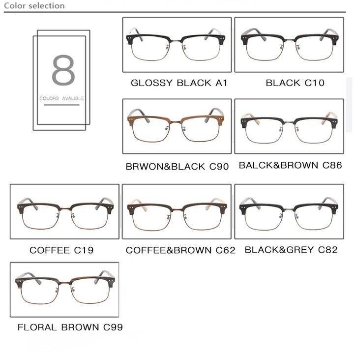 Hdcrafter Unisex Full Rim Square Wood Metal Frame Eyeglasses Lhb026 Full Rim Hdcrafter Eyeglasses