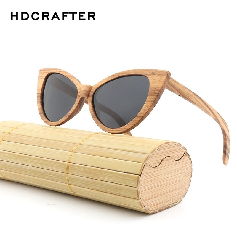 Hdcrafter Women's Full Rim Wood Cat Eye Frame Polarized Sunglasses Sunglasses HdCrafter Sunglasses   