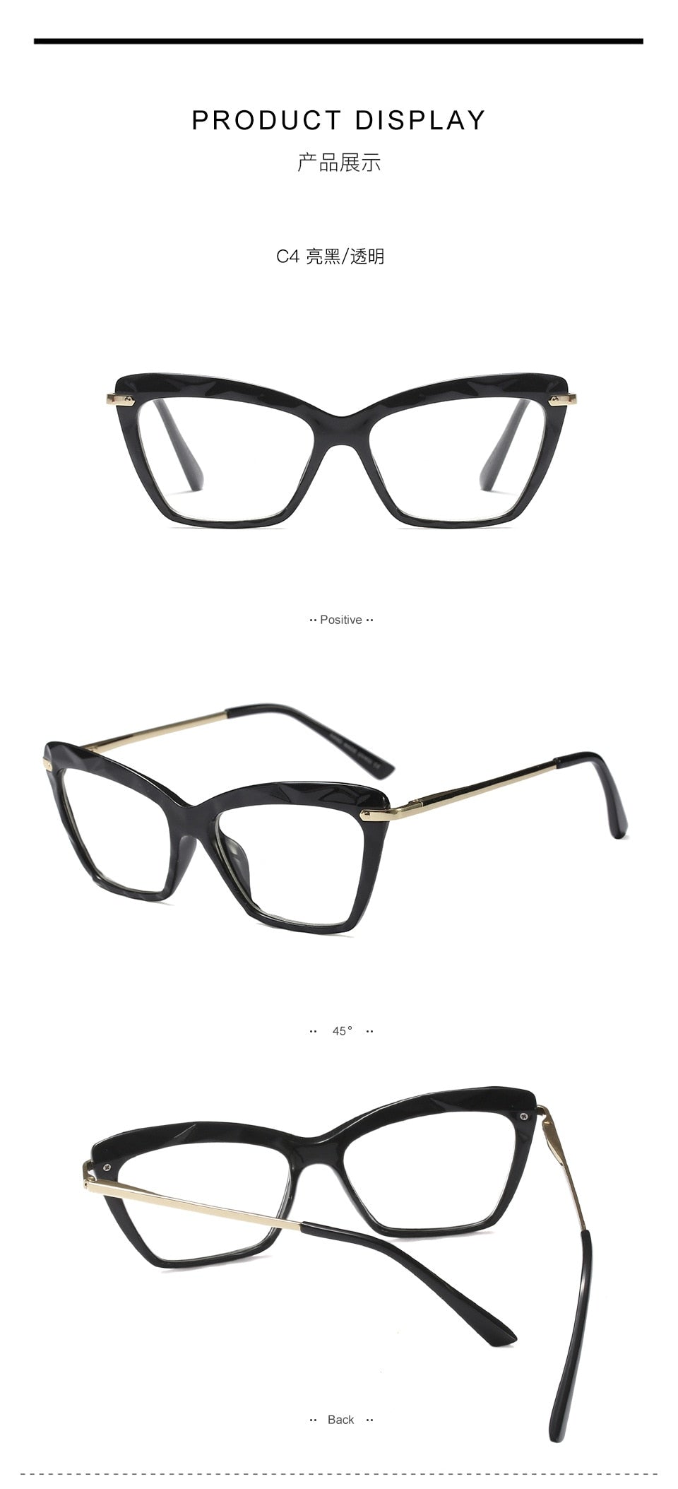 Women's Full Rim Cat Eye Acetate Frame Eyeglasses 97533 Full Rim Bclear