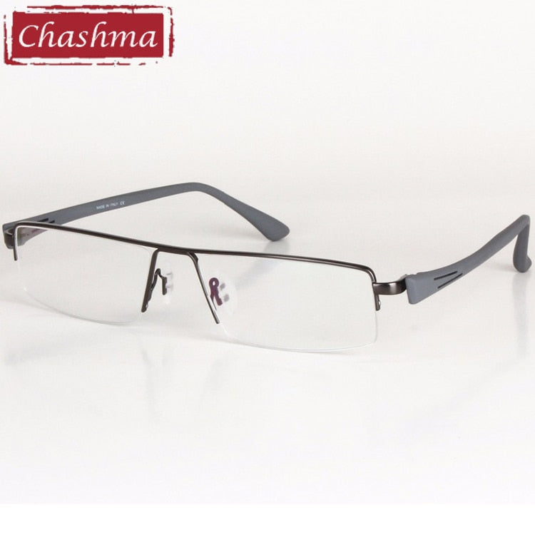 Chashma Men's Semi Rim Square Big Titanium Alloy Tr 90 Eyeglasses 8157 Semi Rim Chashma gray