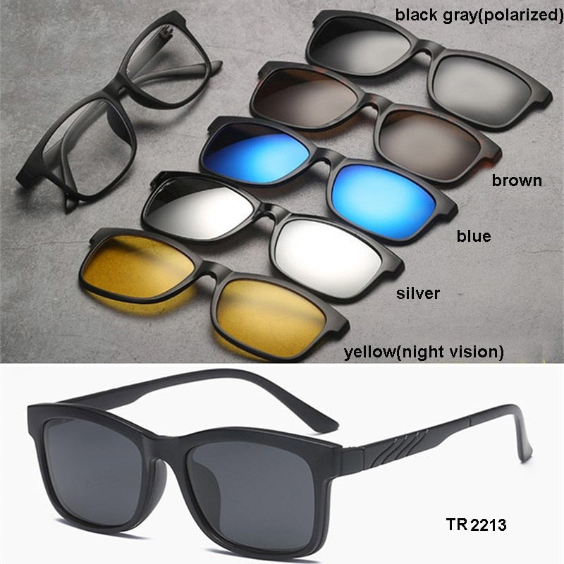 Brightzone Men's Full Rim Square Tr 90 Eyeglasses With Clip On Polarized Sunglasses Sb31 Full Rim Brightzone TR2213