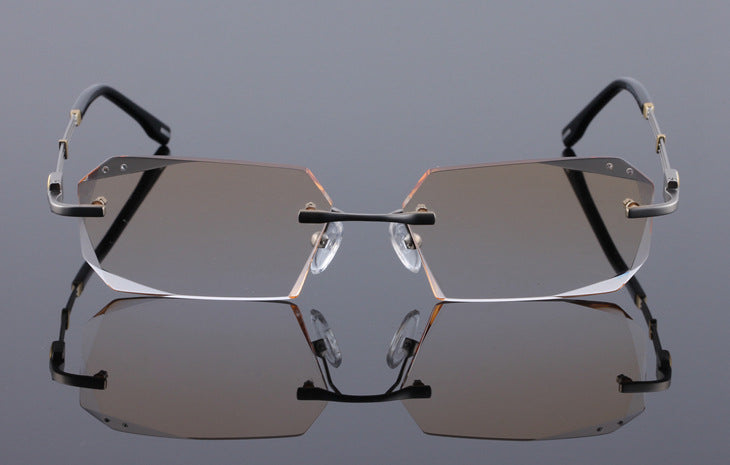 Reven Jate 58128 Pure Titanium Rimless Diamond Cutting Man Glasses Frame Eyeglasses (Silver) Rimless Reven Jate