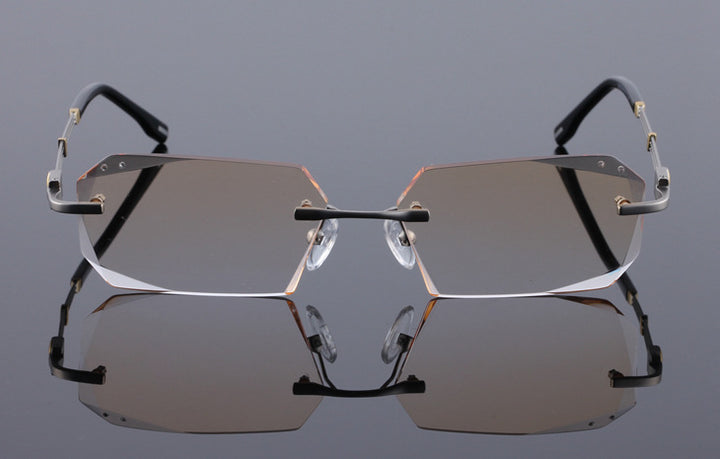 Reven Jate 58128 Pure Titanium Rimless Diamond Cutting Man Glasses Frame Eyeglasses (Silver) Rimless Reven Jate