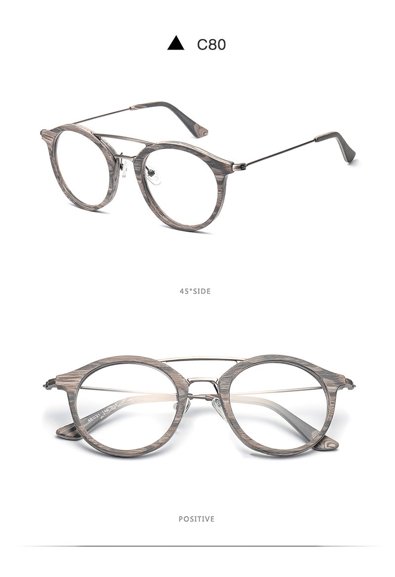 Hdcrafter Unisex Full Rim Round Wood Alloy Double Bridge Eyeglasses 4821 Full Rim Hdcrafter Eyeglasses