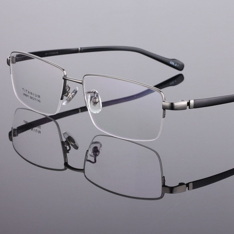 Men's Titanium Eyeglasses Square Semi Rim Frame  Lr8911 Semi Rim Bclear gray