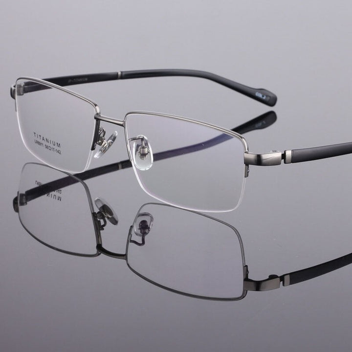 Men's Titanium Eyeglasses Square Semi Rim Frame  Lr8911 Semi Rim Bclear gray