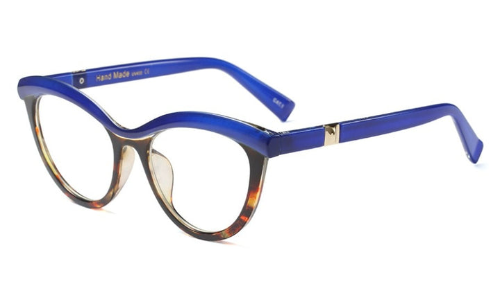 CCspace Women's Full Rim Square Brow Line Cat Eye Resin Frame Eyeglasses 45490 Full Rim CCspace C1 blue leopard
