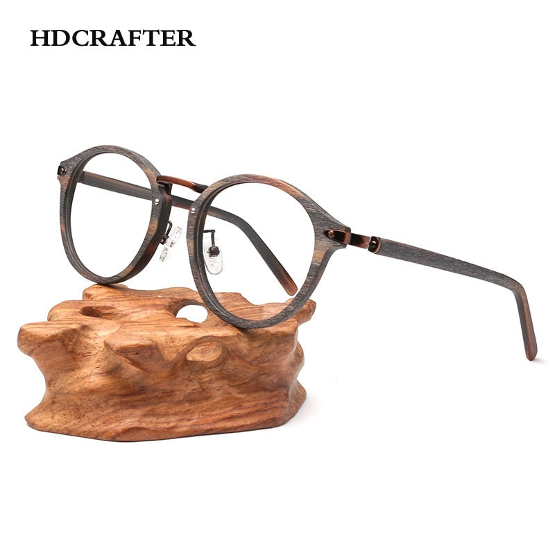 Hdcrafter Unisex Full Rim Round Acetate Eyeglasses Acetate Round Wood Grain Bc06 Full Rim Hdcrafter Eyeglasses