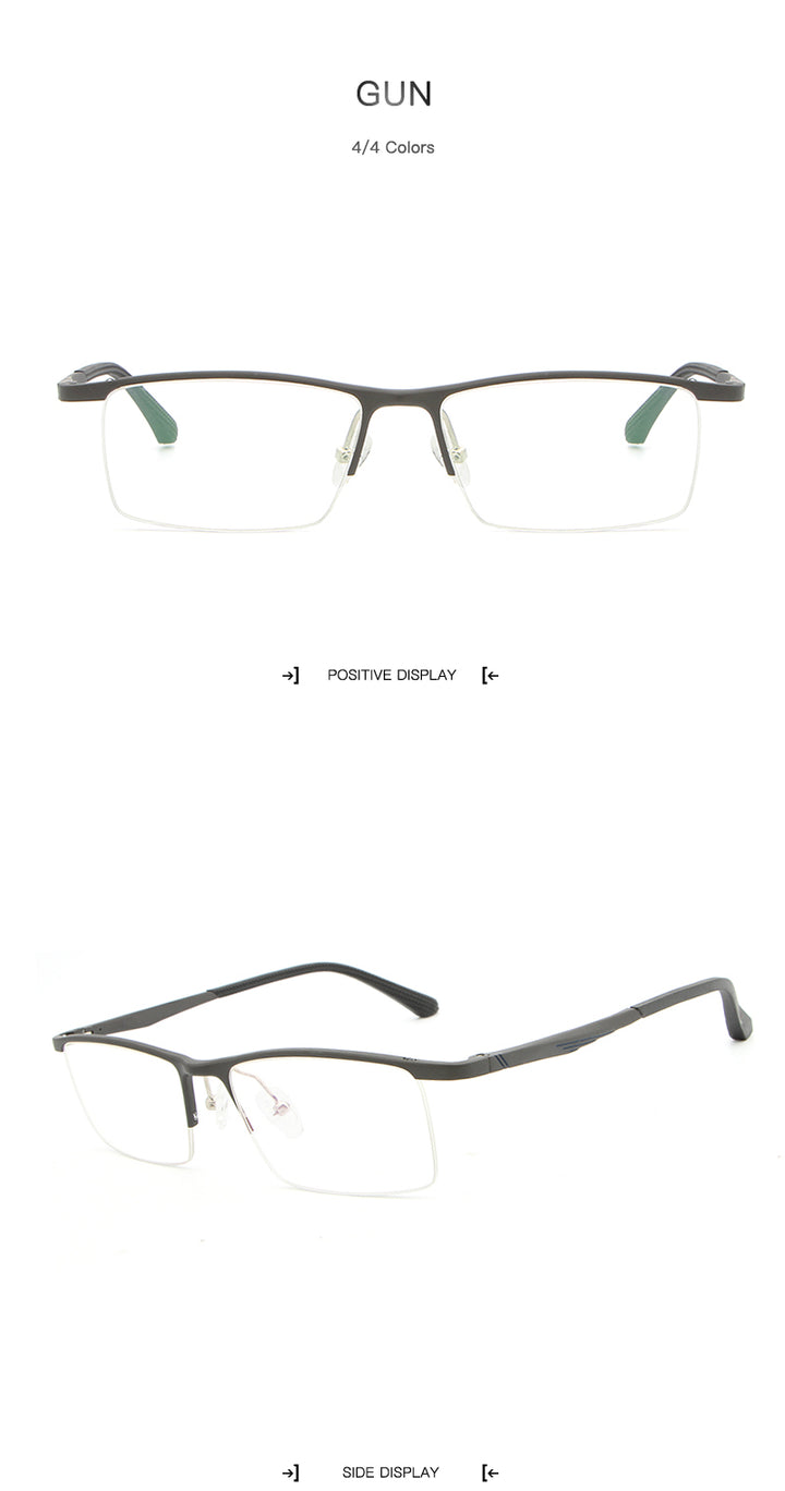Hdcrafter Men's Semi Rim Rectangle Alloy Frame Eyeglasses Lp6236 Semi Rim Hdcrafter Eyeglasses