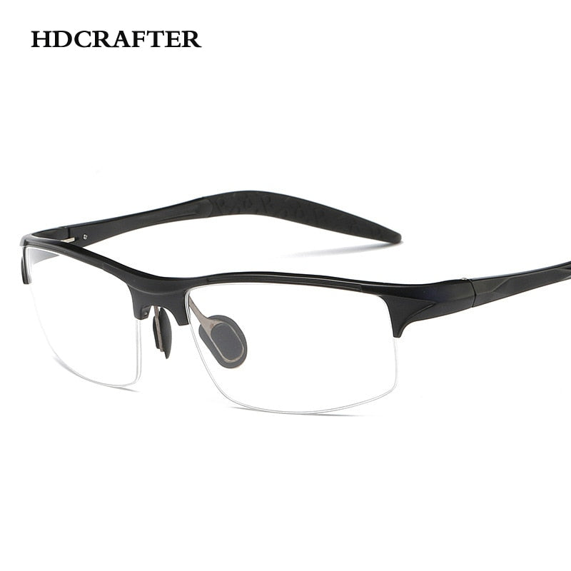 Hdcrafter Men's Semi Rim Square Rectangle Aluminun Alloy Frame Eyeglasses L8177 Semi Rim Hdcrafter Eyeglasses black