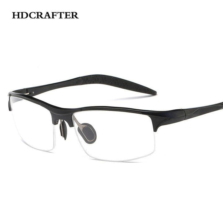 Hdcrafter Men's Semi Rim Square Rectangle Aluminun Alloy Frame Eyeglasses L8177 Semi Rim Hdcrafter Eyeglasses black