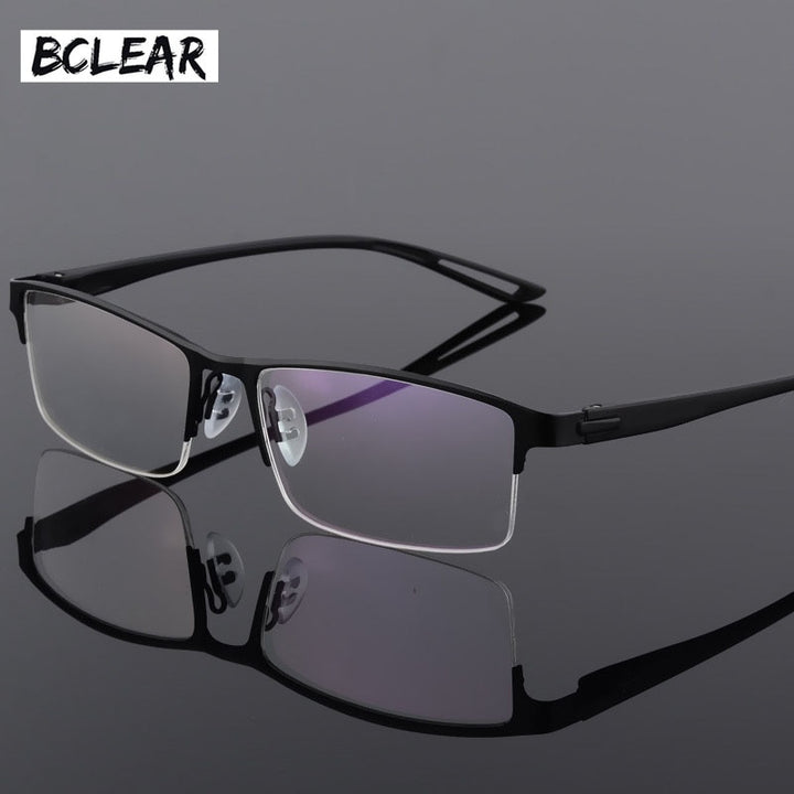 Men's Semi Rim Square Eyeglasses Titanium Alloy  9029 Semi Rim Bclear black