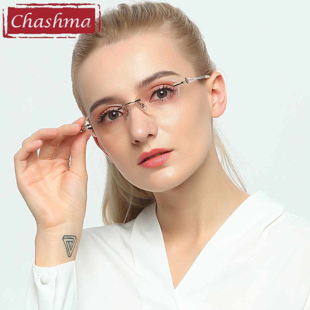 Chashma Women's Rimless Square Titanium Eyeglasses R856 Rimless Chashma
