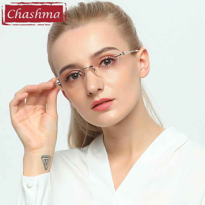 Chashma Women's Rimless Square Titanium Eyeglasses R856 Rimless Chashma