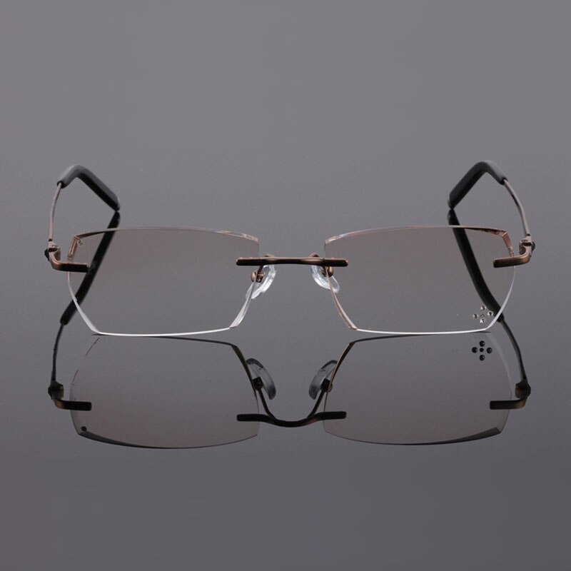 Reven Jate 611 Pure Titanium Rimless Diamond Cutting Glasses Frame Eyeglasses Men Brown Rimless Reven Jate