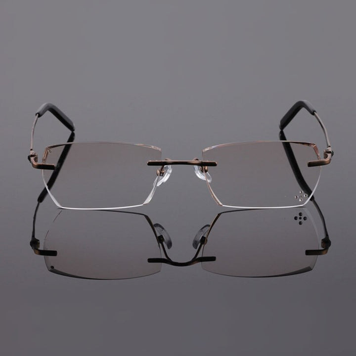 Reven Jate 611 Pure Titanium Rimless Diamond Cutting Glasses Frame Eyeglasses Men Brown Rimless Reven Jate