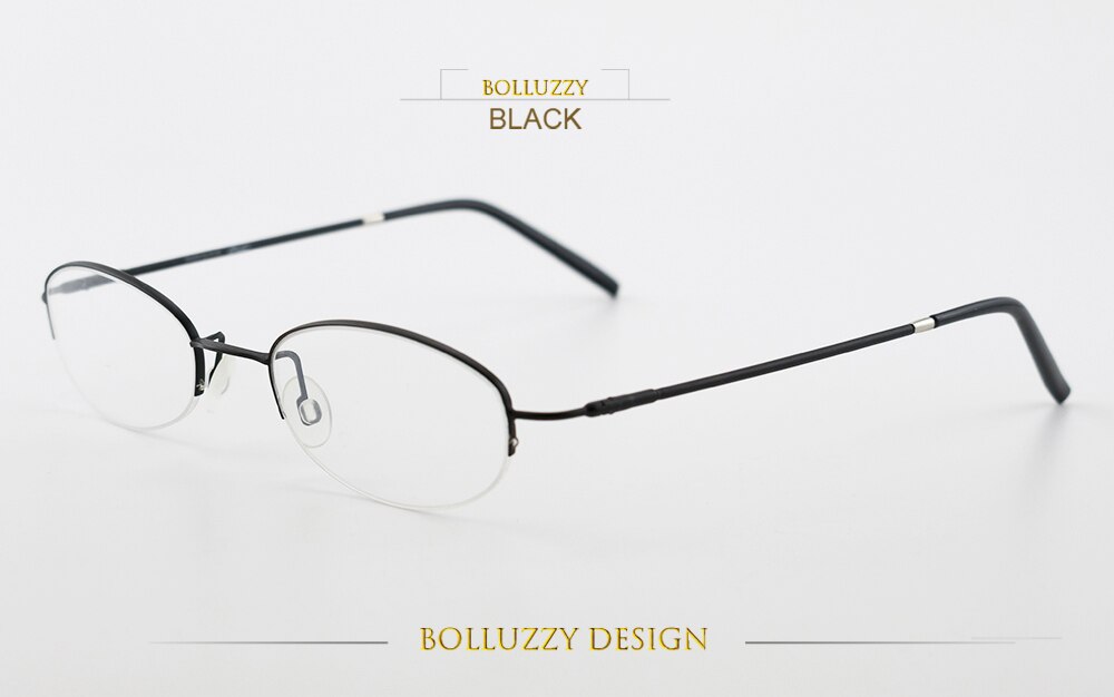 Unisex Alloy Semi Rim Eyeglasses Oval Frame Bo2207122 Semi Rim Bolluzzy black  