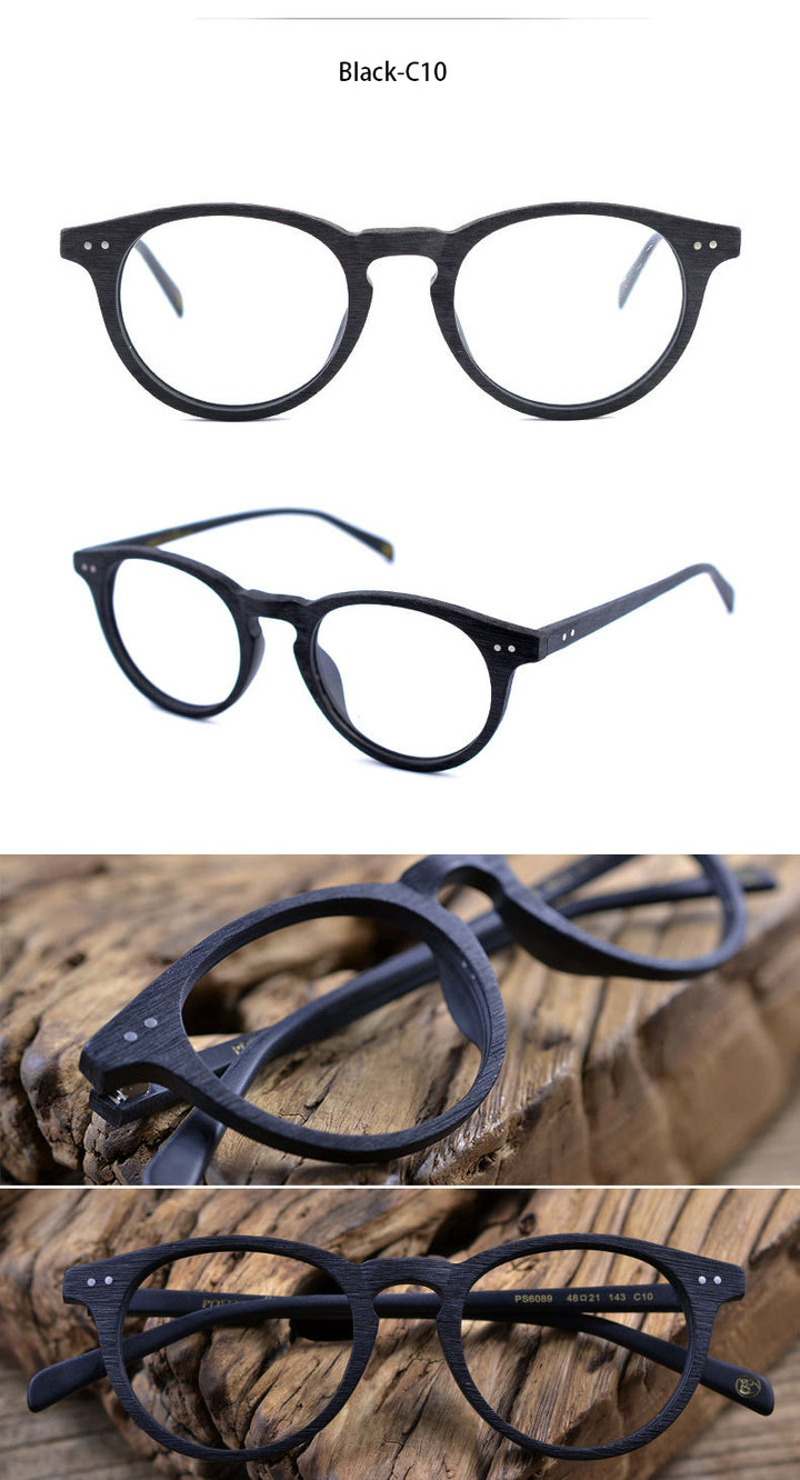 Hdcrafter Unisex Full Rim Round Wood Frame Eyeglasses Ps6089 Full Rim Hdcrafter Eyeglasses