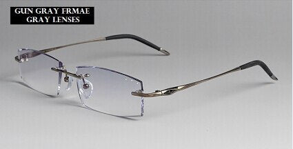 Chashma Ottica Unisex Rimless Square Rectangle Titanium Eyeglasses Tinted Lenses 65077 Rimless Chashma Ottica Gray