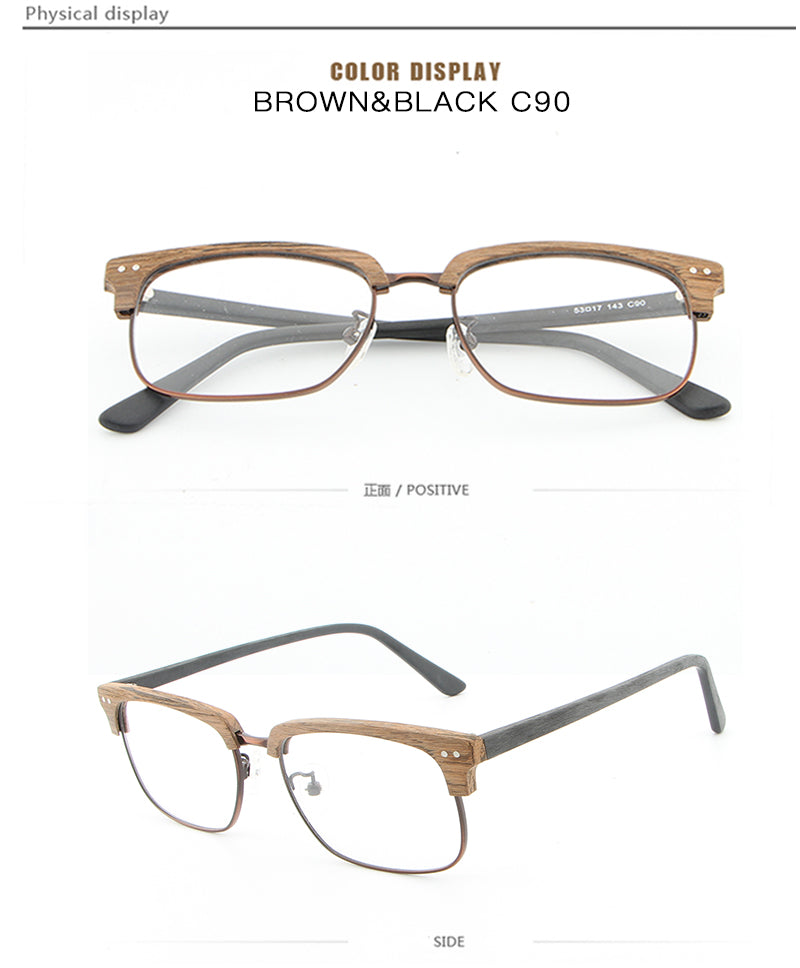 Hdcrafter Unisex Full Rim Square Wood Metal Frame Eyeglasses Lhb026 Full Rim Hdcrafter Eyeglasses