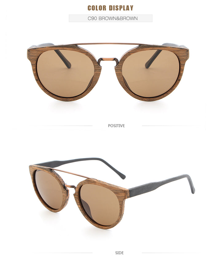 Hdcrafter Unisex Full Rim Round Wood Metal Frame Polarized Sunglasses Lhb023 Sunglasses HdCrafter Sunglasses