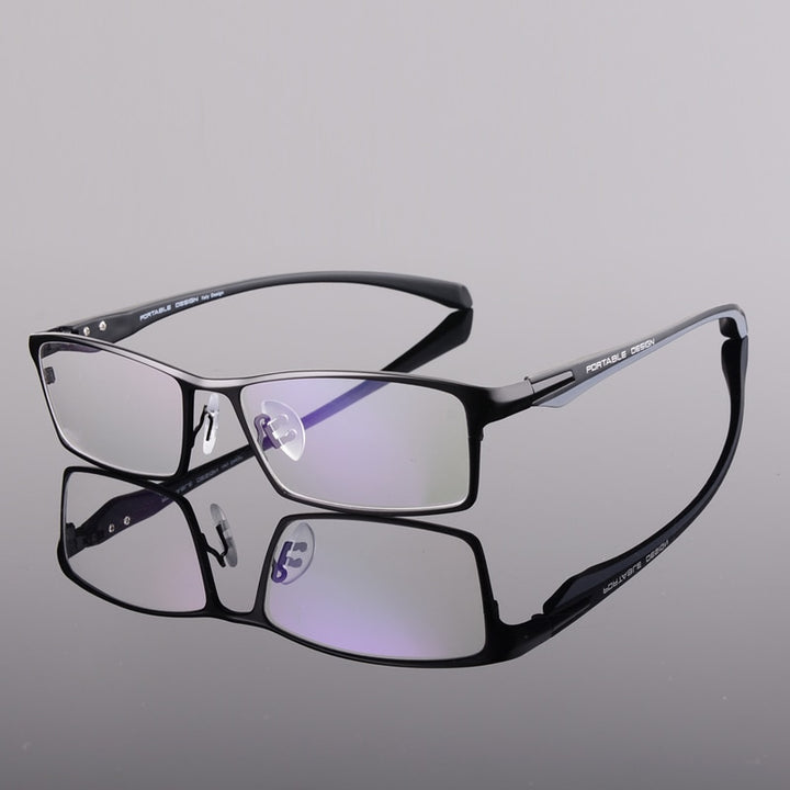 Hotochki Men's Full Rim Rectangular Alloy Acetate Frame Eyeglasses Full Rim Hotochki