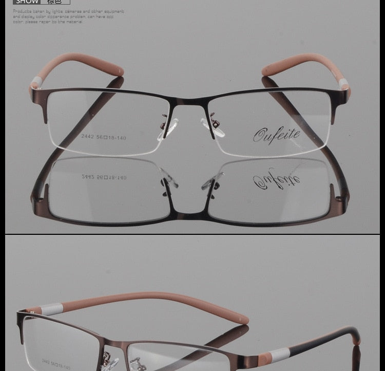 Men's Titanium Square Frame Half Rim Eyeglasses Gp8300 Semi Rim Bclear