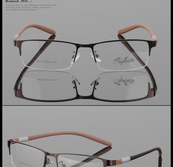 Men's Titanium Square Frame Half Rim Eyeglasses Gp8300 Semi Rim Bclear