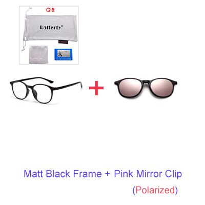 Ralferty 6 In 1 Magnet Sunglasses Women Polarized Eyeglass Frame With Clip On Glasses Men Round Uv400 Tr90 3D Yellow A2245 With Clip Ons Ralferty 1Frame Pink Clip
