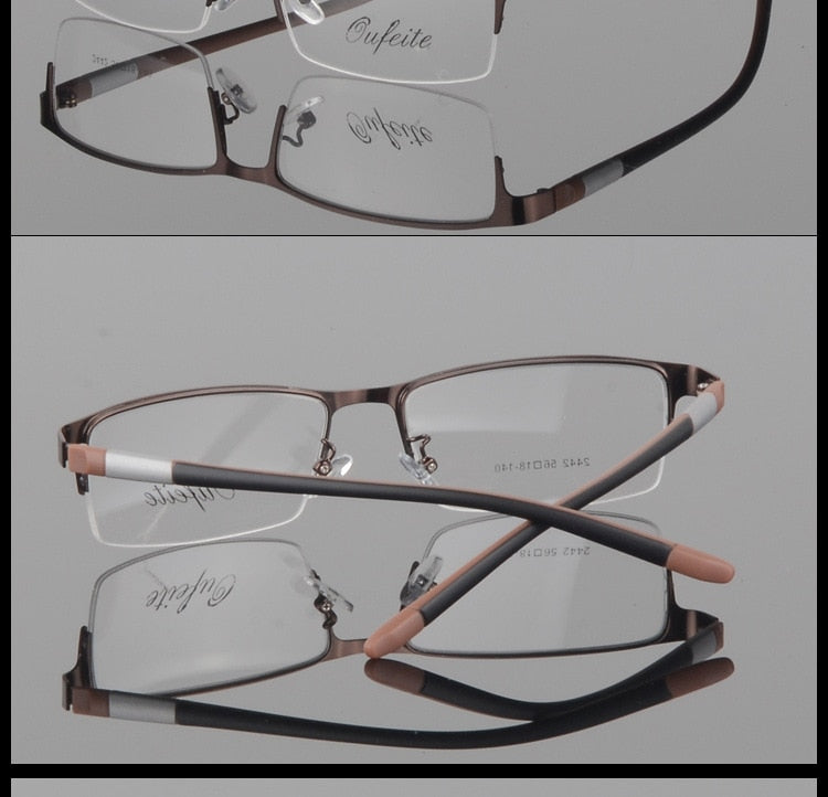 Men's Titanium Square Frame Half Rim Eyeglasses Gp8300 Semi Rim Bclear