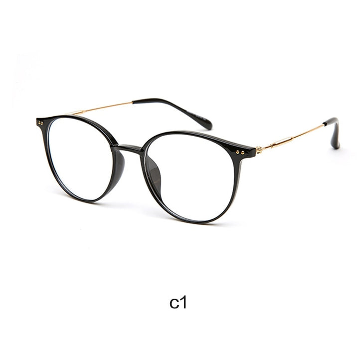 Hotony Unisex Full Rim Round Acetate Alloy Frame Eyeglasses Full Rim Hotony C1
