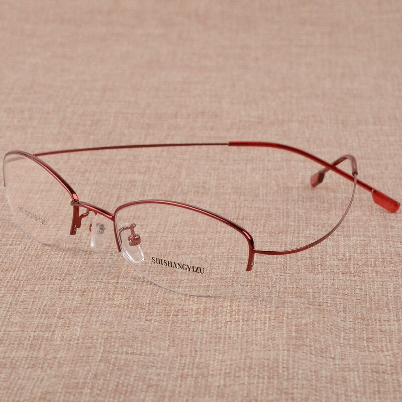 Women's Eyeglasses Semi Rim Rectangular Alloy  S643 Semi Rim Bclear Red