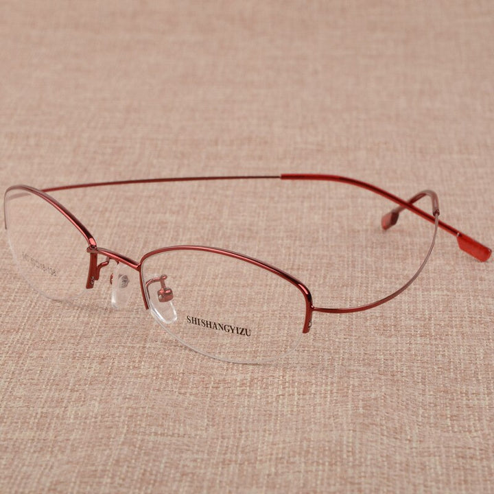 Women's Eyeglasses Semi Rim Rectangular Alloy  S643 Semi Rim Bclear Red