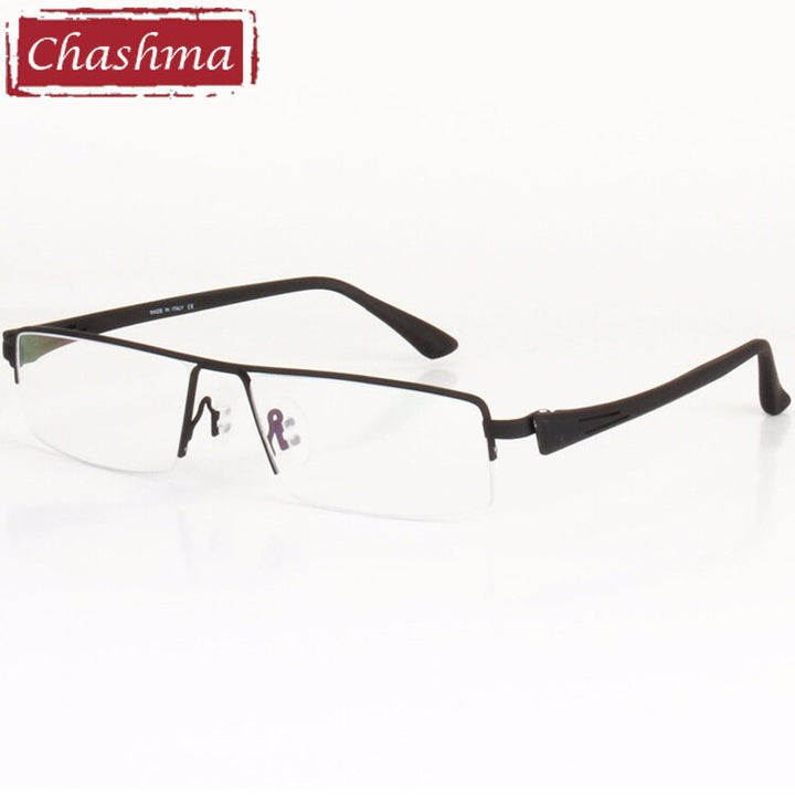 Chashma Men's Semi Rim Square Big Titanium Alloy Tr 90 Eyeglasses 8157 Semi Rim Chashma black