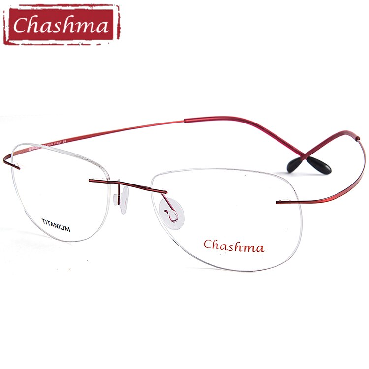 Chashma Men's Rimless Square Titanium Eyeglasses 6009 Rimless Chashma Red