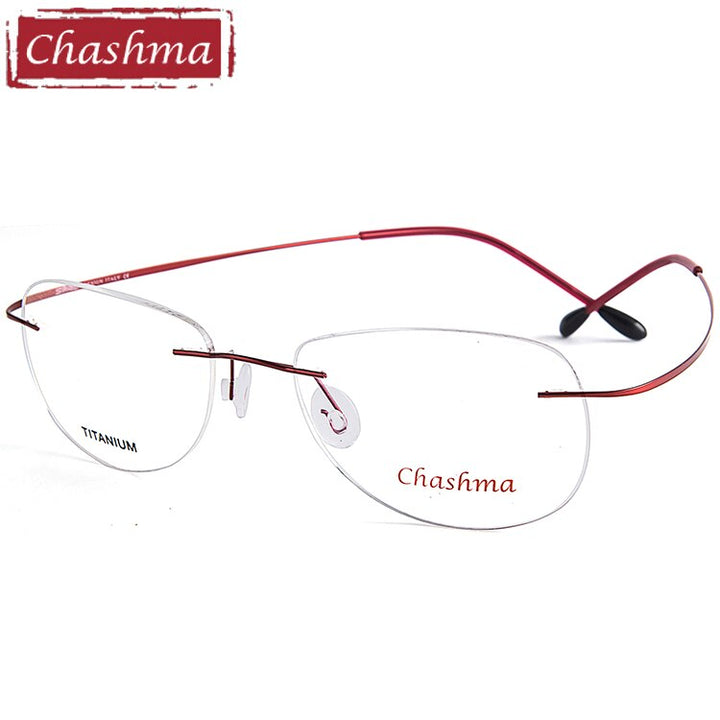 Chashma Men's Rimless Square Titanium Eyeglasses 6009 Rimless Chashma Red