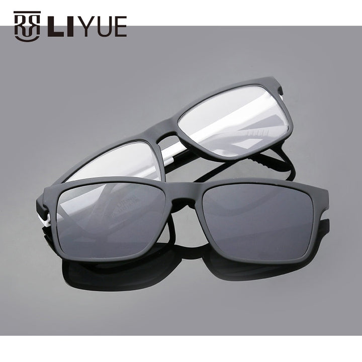 Oveliness Unisex Full Rim Square Tr 90 Titanium Eyeglasses Polarized Clip On Sunglasses 1641 With Clip Ons Oveliness