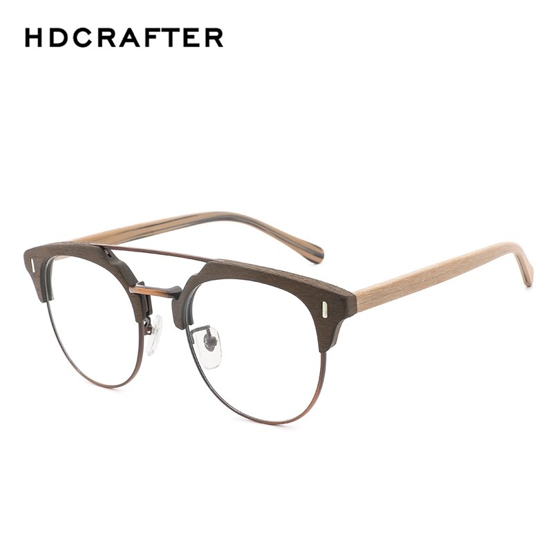 Hdcrafter Unisex Full Rim Round Wood Metal Frame Eyeglasses Bc01 Full Rim Hdcrafter Eyeglasses