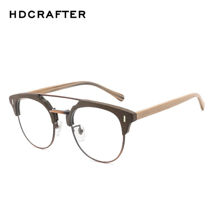 Hdcrafter Unisex Full Rim Round Wood Metal Frame Eyeglasses Bc01 Full Rim Hdcrafter Eyeglasses