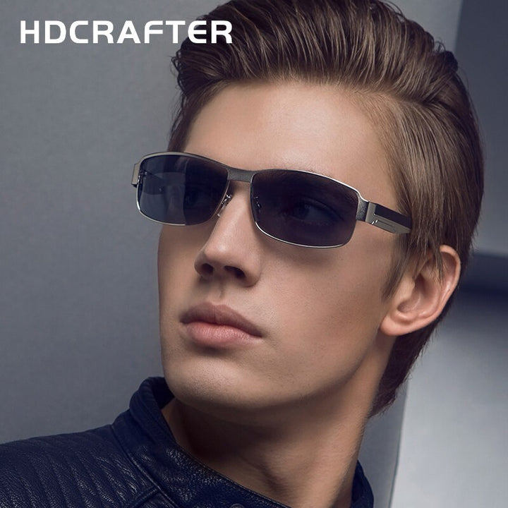 Hdcrafter Men's Full Rim Rectangle Alloy Frame Polarized Sunglasses Le007 Sunglasses HdCrafter Sunglasses