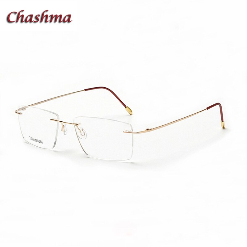 Chashma Ochki Unisex Rimless Square Titanium Eyeglasses 16011 Rimless Chashma Ochki