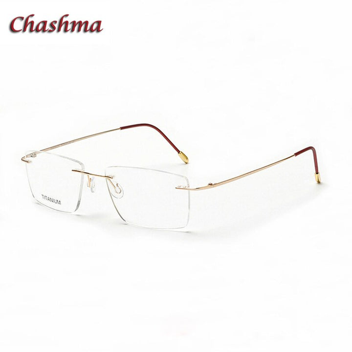 Chashma Ochki Unisex Rimless Square Titanium Eyeglasses 16011 Rimless Chashma Ochki