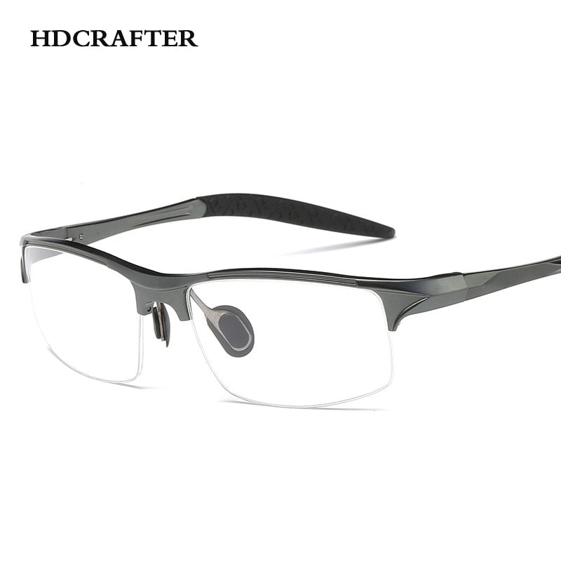 Hdcrafter Men's Semi Rim Square Rectangle Aluminun Alloy Frame Eyeglasses L8177 Semi Rim Hdcrafter Eyeglasses